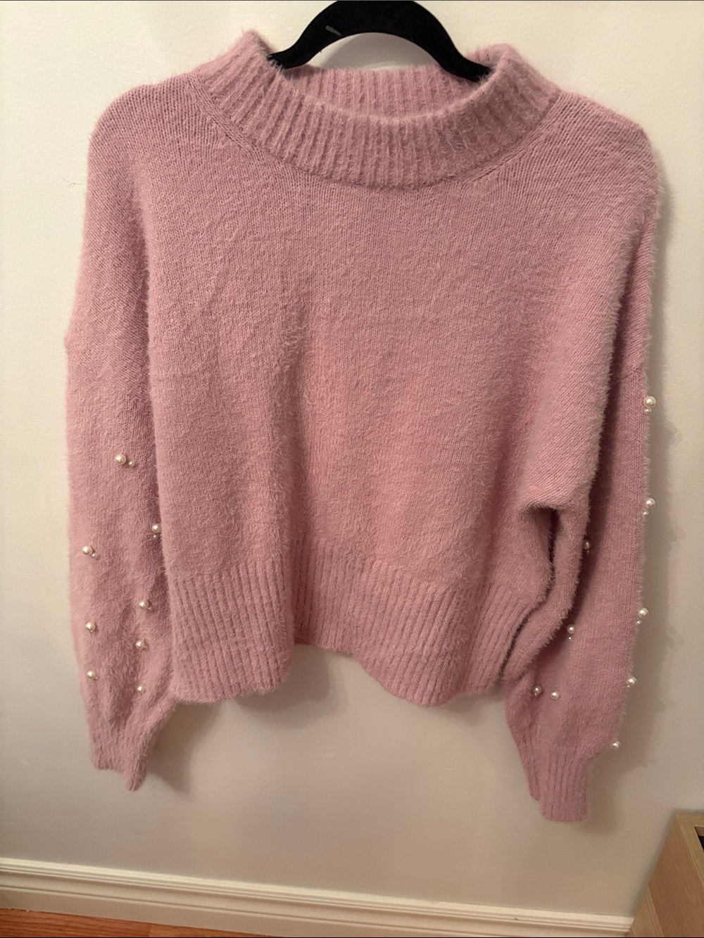 Rachel Zoe Pink Pearl-Trim Mock Neck Sweater
